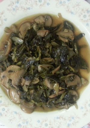 Foto resep Tumis daun ginseng cah jamur
