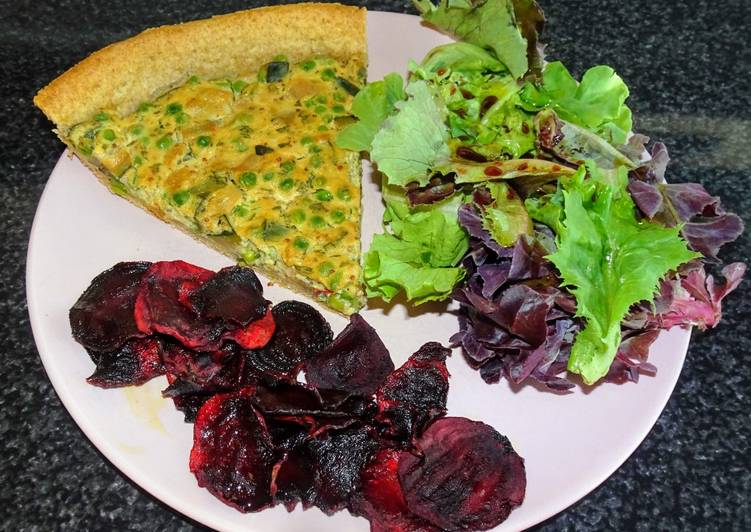 Tarte courgette/petits pois/menthe/basilic (vegan)