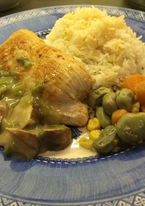 Una foto de Filetes de pavo rellenos en salsa de portobellos