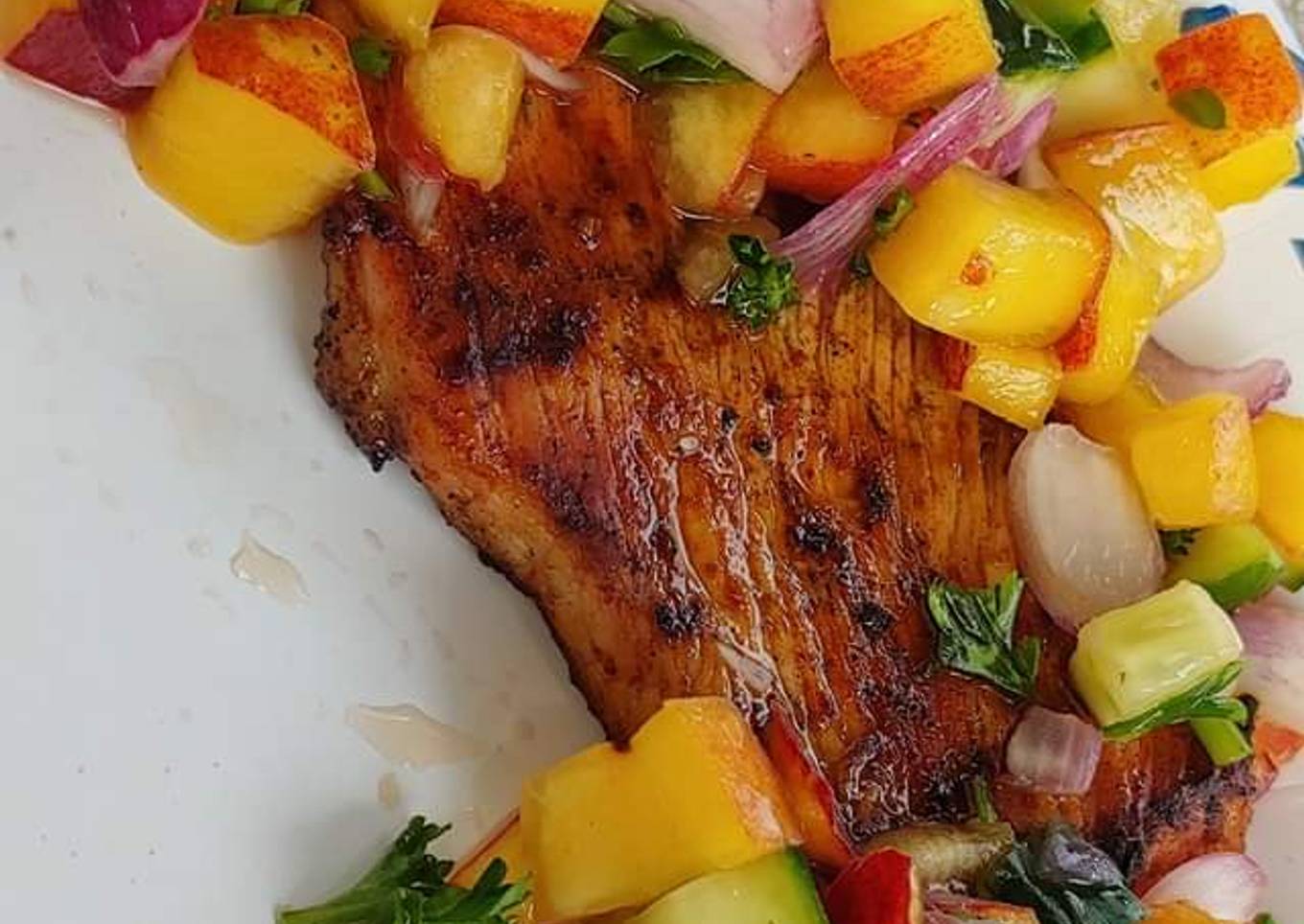 Grilled peach salsa turkey cutlets