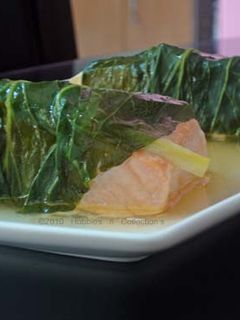 A picture of Steamed Pak Choi and Ginger-Wrapped Salmon.