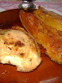 Una foto de Pollo al horno con zapallo criollo