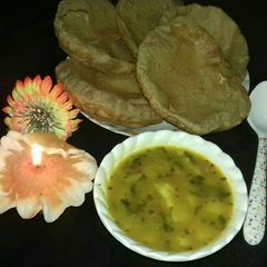 A picture of Poori and Potato Curry.