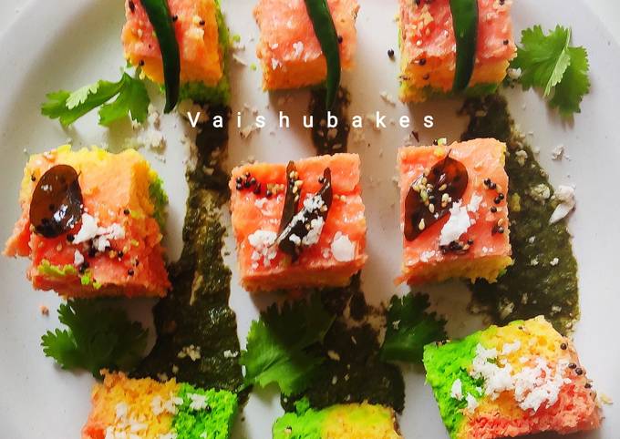 Tricolour Dhokla with Spinach and Beet