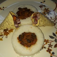 A picture of Rajma chaval with masala corn papad.