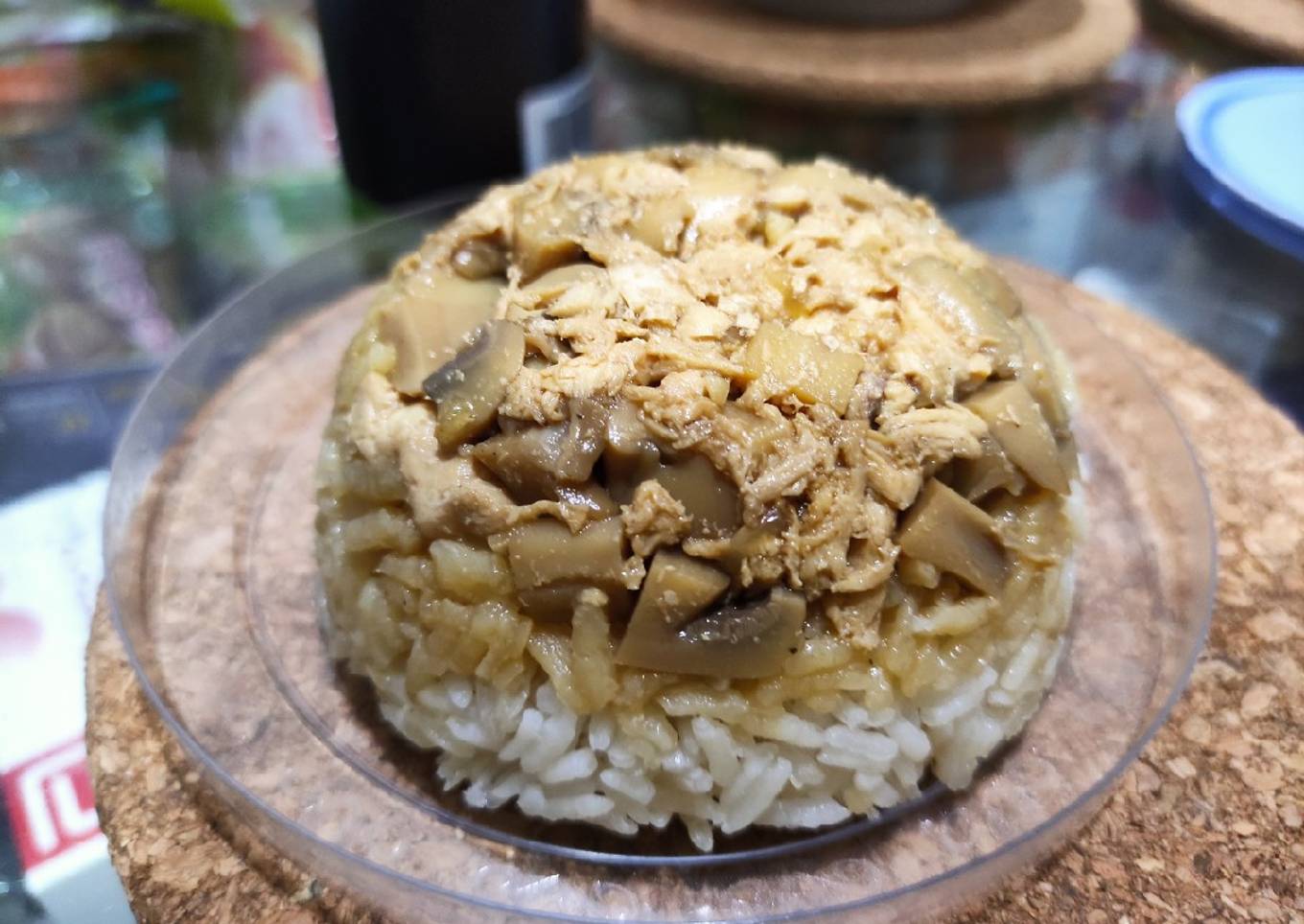 Nasi Tim Ayam Jamur Simpel