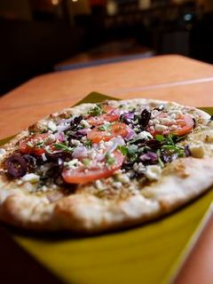 A picture of Whole Wheat Pizza: Portobello, Spinach and Feta Cheese Pizza.