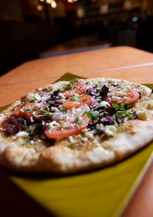 A picture of Whole Wheat Pizza: Portobello, Spinach and Feta Cheese Pizza.
