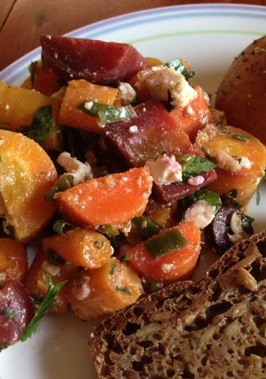 A picture of Carrot Salad with Toasted Spices and Goat Feta.