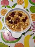 Frambuesas y plátanos con infusión de flores y polen de abejas