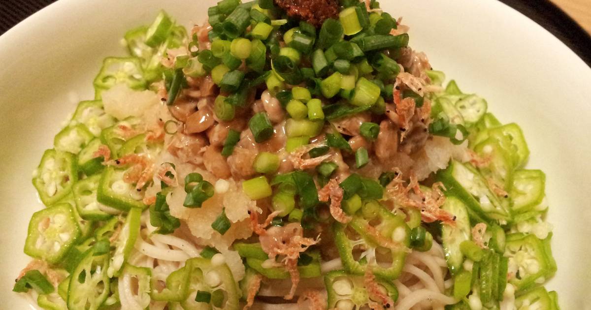 Okra and Natto Soba with Grated Daikon (served cold) Recipe by