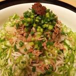 Okra and Natto Soba with Grated Daikon (served cold)