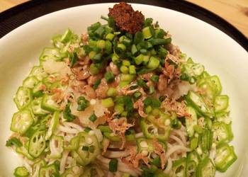 Easiest Way to Prepare Delicious Okra and Natto Soba with Grated Daikon served cold