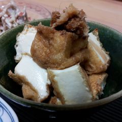 A picture of Toasted Atsu-Age (deep fried tofu) with Ginger Shoyu.
