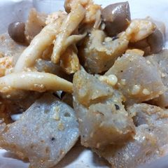 Konnyaku Mushrooms with Miso Oyster Sauce A picture of Konnyaku Mushrooms with Miso Oyster Sauce.