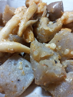 A picture of Konnyaku Mushrooms with Miso Oyster Sauce.
