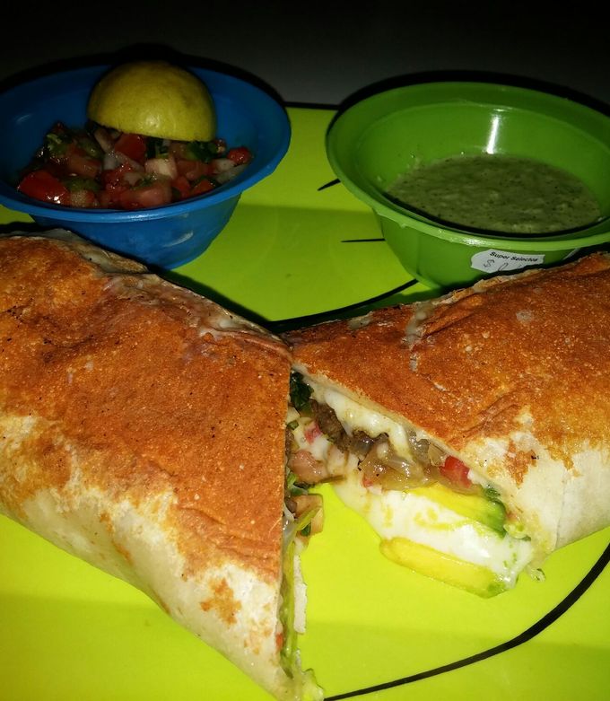 A picture of Mixed Skirt Steak and Chicken Burrito.