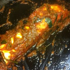 A picture of Salmon in Dried Red Curry (Salmon Choo Chee) .