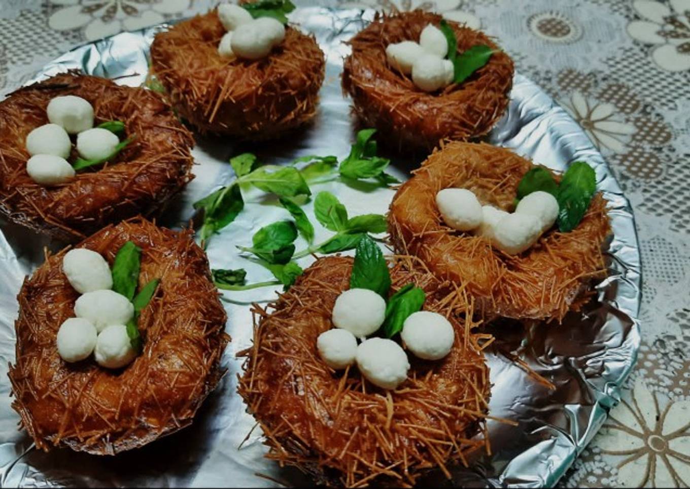 Birds nest made up from potatoes and cheese