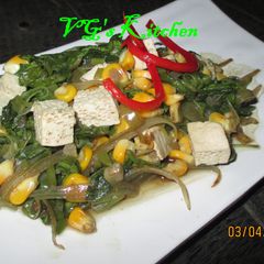 A picture of Spinach, Corn and Tofu Sauté (TUMIS BAYAM JAGUNG TAHU).