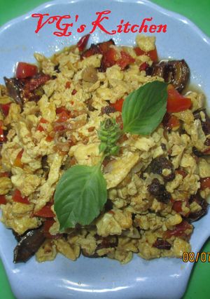A picture of Fried Eggplant Smothered with Sauteed Egg (IHUTILINANGA).