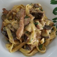 A picture of Pasta with mushrooms.