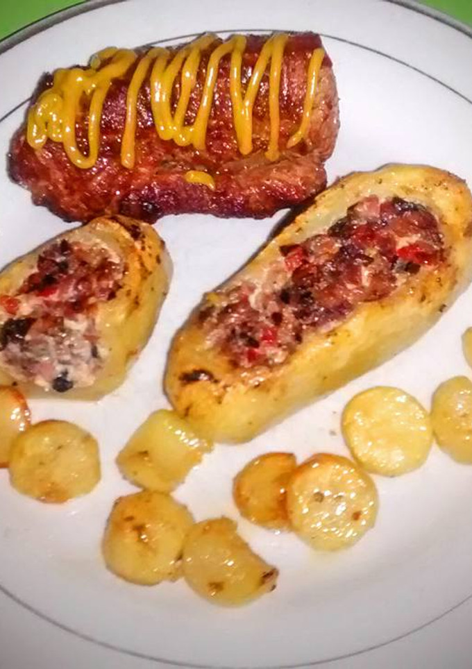 Una foto de Papas rellenas de panceta y solomillo de cerdo