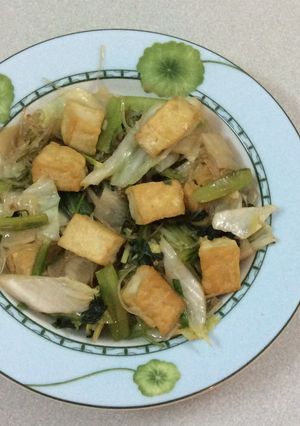 Hình của món Đậu hũ xào miến chay.