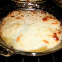 A picture of Soufflé de puerros, panceta y queso.