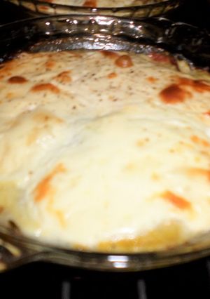 Una foto de Soufflé de puerros, panceta y queso