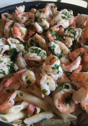 A picture of Shrimp Penne Alfredo.