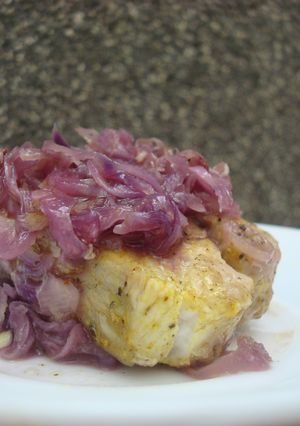 A picture of Baked Fish on Lemony Cabbage.