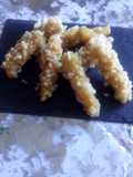 Gambas con crujiente de torrezno de soria