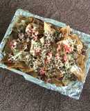 Nachos with Ground Beef and Crunchy Cheese Topping