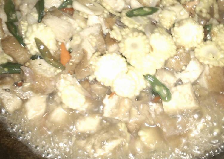 Langkah Mudah untuk Membuat Tumis jagung muda dan tahu bakso tuna, Bisa Manjain Lidah