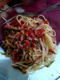Foto resep Super spicy spaghetti with smoked beef and mushroom