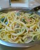 Spaguetti a la carbonara con champignons