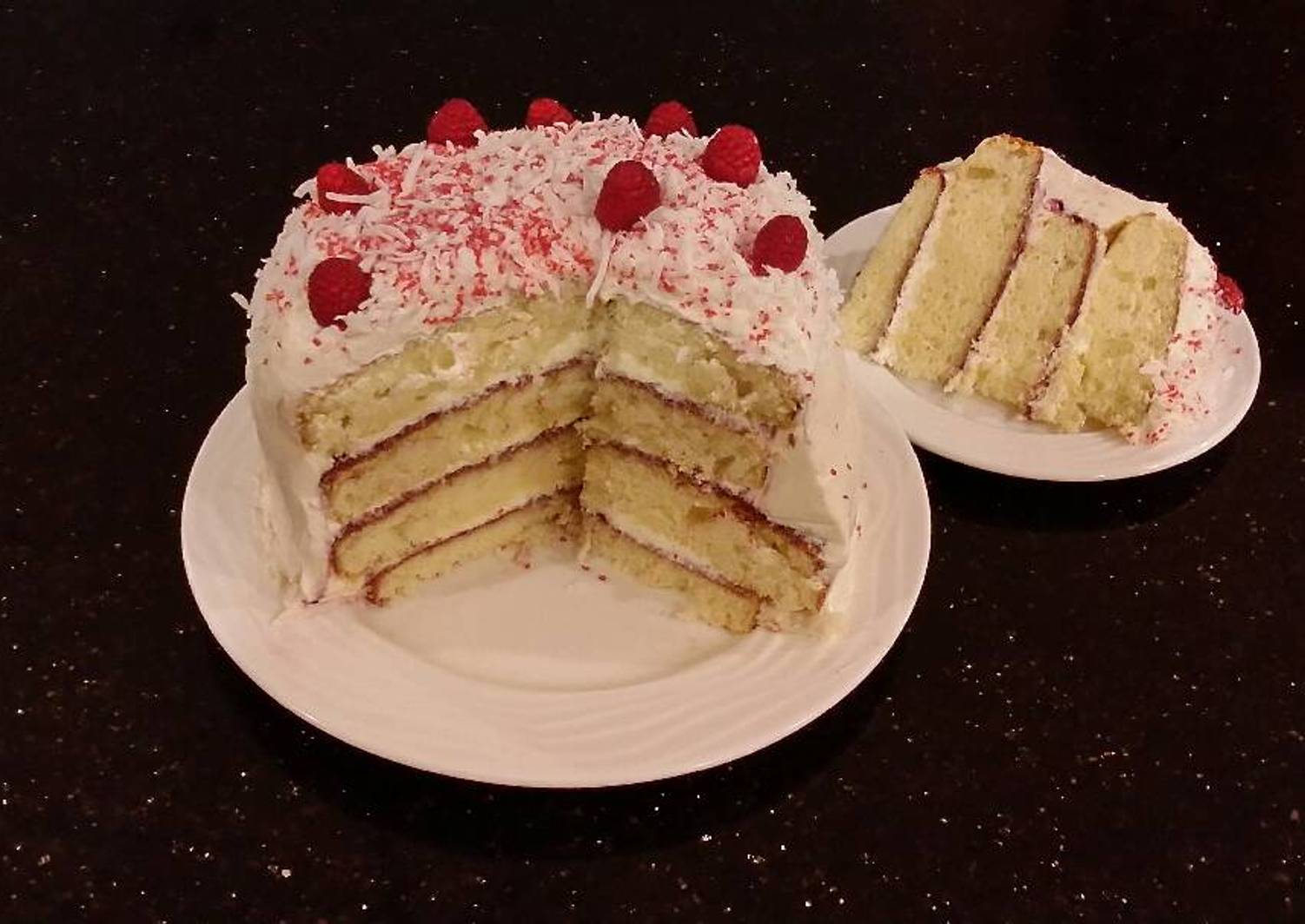 Vanilla Lemon Raspberry Layer Cake with Whipped Cream Buttercream