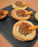 Tartaletas de hojaldre y baba ganoush o paté de berenjena