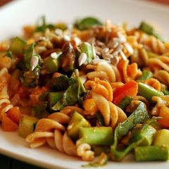 A picture of Red sauce pasta.