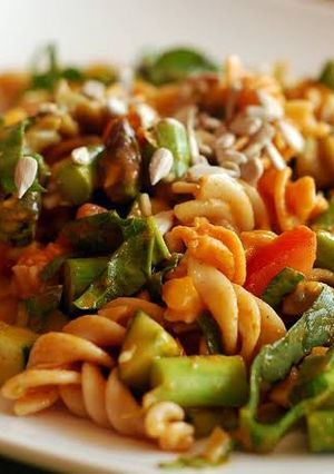 A picture of Red sauce pasta.