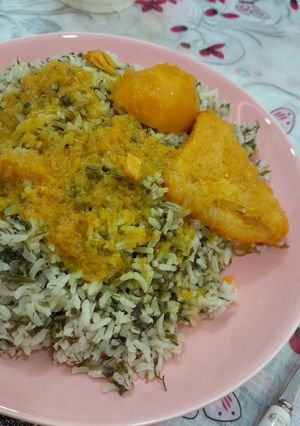 عکسی از دستور سبزی پلو با مرغ(سحری)😋