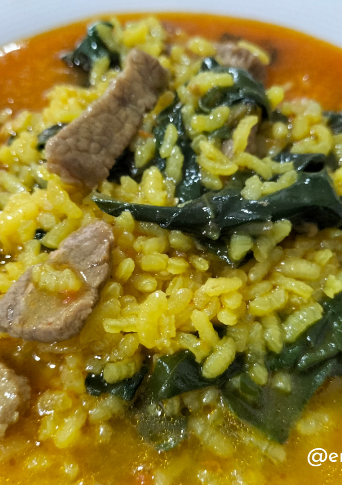 Una foto de Arroz caldoso con ternera y acelgas