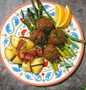 Easy Way Make Recipe Beef Meatballs w/ Roasted Potatoes and Spicy Asparagus that is Perfect, So Delicious}