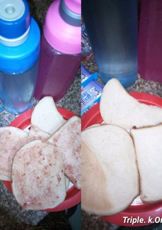 A picture of Bread spread with jam.