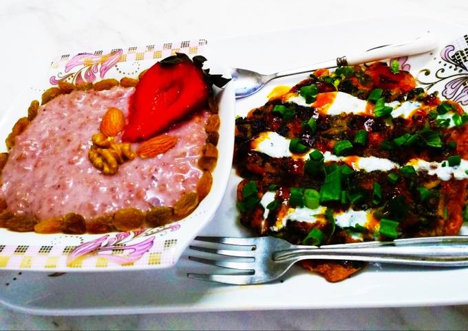 Strawberry Porridge with Vegetables Omelette Recipe