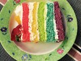 Rainbow cake kukus with fruit