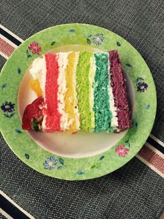 Foto resep Rainbow cake kukus with fruit
