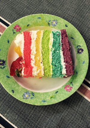 Foto resep Rainbow cake kukus with fruit