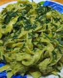 Fideos caseros en pesto, menos aceite, más sabor